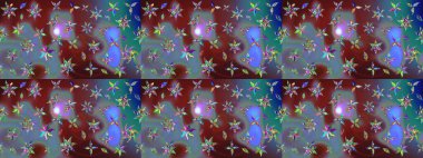 Hint süsü. Kahverengi ve mavi renklerde. Çizim kalıbı. Raster illüstrasyonu. Çiçek duvar kağıdı. Renkli süs kenarı.