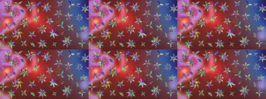 Raster illüstrasyonundaki çiçek desenli çizim. Kahverengi ve mor renkte çiçekler.