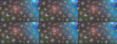 Raster illüstrasyonu. 3D çiçekler, eskiz. Gri ve mavi renklerde.