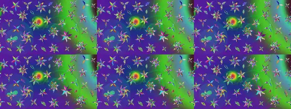 Düz Çiçek Elementleri Tasarımı. Renkli Yaz Temalı eskiz kalıbı. Sevimli çiçek raster deseni. Yeşil ve mavi renkte çiçekler.