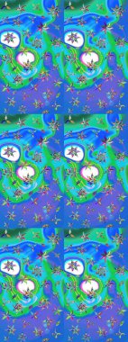 Millefleur 'lar. Tekstil, kumaş, kapaklar, duvar kağıtları, baskı, naylon, koleksiyon defteri, örgü, dekupaj için güzel bir eskiz. Küçük mavi ve yeşil renkte güzel bir besin torbası deseni, çiçekler..