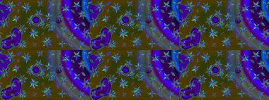 Renkli Bahar Teması eskiz kalıbı. Raster illüstrasyonundaki çiçek desenli çizim. Düz Çiçek Elementleri Tasarımı. Kahverengi ve mavi renkte çiçekler.