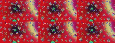 Kırmızı ve nötr renklerde Asya tekstil tarzında. Raster illüstrasyonu. Çiçek desenini çiz.