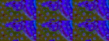 Vadinin yeşil ve mavi renkli çiçekleri. Soyut etnik raster çizim kalıbı. Çiçekler..