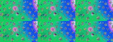 Tekstil ve kapak tasarımı için mükemmel. Renkli yeşil ve mavi çizim kalıpları. Yeşil ve mavi renkte çiçekler. Doodle tarzı. Elle çizilmiş sonbahar çiçeği deseni..