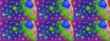 Çiçekler. Soyut etnik raster çizim kalıbı. Vadinin mavi ve menekşe rengi çiçekleri.