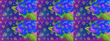 Parmak izi, kumaş, duvar kâğıdı, tekstil için raster dokusu. Nakış desenli çiçek deseni. Renkli grunge, soyut arkaplanı kolomavi ve menekşe çiçekleri ile zenginleştir.