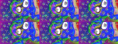 Çiçekli güzel suluboya desen. Raster illüstrasyonu. Mavi ve mor renklerde.