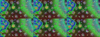 Yeşil ve mavi renkte zarif çiçekli suluboya. Düz Çiçek Elementleri Tasarımı. Raster illüstrasyonu. Renkli Bahar Teması çizim şablonu.