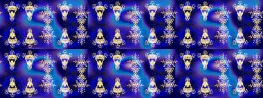 El çizimi, dövme stili karalama, kumaş tasarımı ve Raster illüstrasyonunda kartlar. Sanat terapisi tarzı zen çizim için altın mandala şeklindeki kar tanelerini birleştirin.