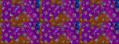 Tekstil tasarımı için mor ve kahverengi renkli geleneksel halk çiçekleri. Üzerinde gelincikler ve vadi zambakları olan renkli çiçek desenli nakış..