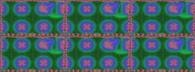 Raster illüstrasyonu. Raster illüstrasyonu. Kusursuz çiçek deseni. Yeşil ve mavi renkte çiçekler. Asya tekstil tarzında.