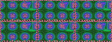 Raster illüstrasyonu. Raster illüstrasyonu. Kusursuz çiçek deseni. Yeşil ve mavi renkte çiçekler. Asya tekstil tarzında.