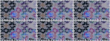 Düz Çiçek Elementleri Tasarımı. Çiçekli, suluboya desenli kusursuz çiçek deseni. Gri ve nötr renkte çiçekler. Raster illüstrasyonu. Renkli Bahar Teması Kusursuz Arkaplan.