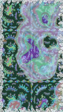 Raster illüstrasyonu. Suluboya, elle çizilmiş. Yeşil ve mavi renkli yapraklı yabani çiçekler. Kusursuz arkaplan deseni.