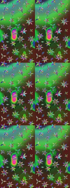 Düz Çiçek Elementleri Tasarımı. Renkli Bahar Teması eskiz kalıbı. Çiçekli çizim şekli. Yeşil ve kahverengi renkte çiçekler.