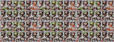 Yatak çarşafları, ceket, paket tasarımı, kumaş ve moda kavramları için tekstil baskısı. Kusursuz etnik tasarım. Çiçekleri, deniz kabukları, mandalaları ve suluboya efektleri olan deniz altyapısı.