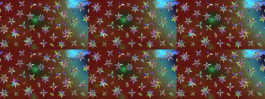 Kahverengi ve kırmızı renkte çiçekler. Hediye ambalaj kağıdı, tebrik kartları, posterler ve pankart tasarımı. Raster düz çiçek çizim deseni.