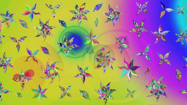 Sarı ve yeşil renkli çiçekler. Çiçekli karalama şeklinde Raster çiçek deseni. Nazik, narin çiçek arkaplanı.