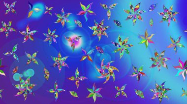 Çiçek arkaplan. Çiçek duvar kâğıdı. Mavi ve mor renkli şirin tekstil tarzında. Raster illüstrasyonu. Renkli çizim deseni.