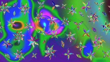 Çiçek izi. Çiçekler suluboya tarzında yeşil ve mavi renklerde. Suluboya çizim deseni.