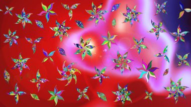 Kırmızı ve pembe renkte çiçekler. Çiçekli karalama şeklinde Raster çiçek deseni. Yumuşak, bahar çiçekli arka plan.