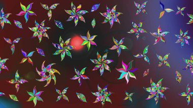 Raster illüstrasyonu. Asya tekstil tarzında. Güzel kumaş deseni. Düz Çiçek Elementleri Tasarımı. Renkli Bahar Teması eskiz kalıbı. Çiçek desenini çiz.