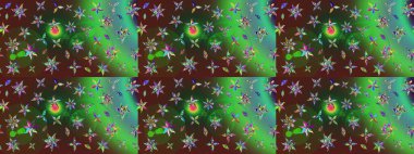 Varicologreen ve kahverengi raster çizimi. Bir sürü yeşil ve kahverengi soyut çiçekli tropik eskiz deseni. Küçük çiçekte sevimli çiçek deseni var..