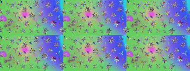 Modaya uygun kumaş deseni. Renkli Yaz Temalı eskiz kalıbı. Sevimli çiçek raster deseni. Düz Çiçek Elementleri Tasarımı.