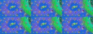 Arkaplan dokusu, duvar kağıdı, mavi ve yeşil renkli çiçek teması. Kabile sanatı boho baskısı, klasik çiçek arkaplanı. Soyut etnik raster çizim kalıbı.