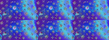 Mavi ve mor renkli etnik çiçeklerle süslenmiş zarif bir eskiz deseni. Asya Tekstil 'inde Raster Çiçek İllüstrasyonu.