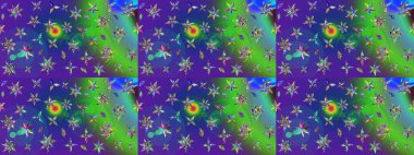 Sevimli çiçek raster deseni. Mavi ve yeşil renkli çiçekler. Renkli Yaz Temalı eskiz kalıbı. Düz Çiçek Elementleri Tasarımı.