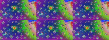 Yeşil ve mavi renkli şirin çiçek desenleri. Raster Modaya uygun kumaş deseni. Renkli Bahar Teması eskiz kalıbı. Düz Çiçek Elementleri Tasarımı.