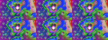 Raster illüstrasyonundaki çiçek desenli çizim. Mavi ve yeşil renkte çiçekler.