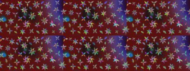 Çiçek buketleriyle klasik bir eskiz şekli. Raster illüstrasyonu. Kırmızı ve kahverengi renklerde.