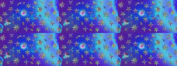 Mavi ve mor renkli etnik çiçeklerle süslenmiş zarif bir eskiz deseni. Asya Tekstil 'inde Raster Çiçek İllüstrasyonu.