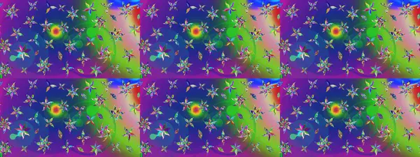 Yeşil ve mavi renkli şirin çiçek desenleri. Raster Modaya uygun kumaş deseni. Renkli Bahar Teması eskiz kalıbı. Düz Çiçek Elementleri Tasarımı.