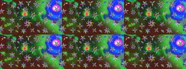 Raster illüstrasyonundaki çiçek desenli çizim. Suluboya tarzında yeşil ve kahverengi renkte çiçekler.