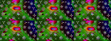 Raster illüstrasyonu. Yumuşak, yaz çiçekleri yeşil ve siyah renklerde. Raster çiçek desenli ve çiçekli..