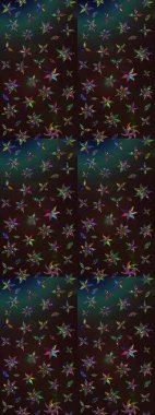 Düz Çiçek Elementleri Tasarımı. Raster Modaya uygun kumaş deseni. Renkli Bahar Teması eskiz kalıbı. Gri ve kahverengi renkli şirin çiçek deseni.