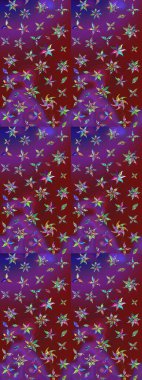 Raster illüstrasyonu. Mor ve kırmızı renklerde. Mor ve kırmızı renkte mor ve kırmızı papatya deseni.