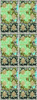 Altın desenli çiçek dekoru. Doğu tarzı element. Yeşil renklerdeki altın element. Çizgi sanatı tasarım şablonu için kusursuz sınır. Davetiyeler, kartlar, web sayfası için Raster illüstrasyonu.