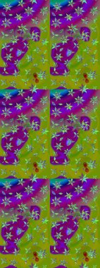 Yeşil ve mor üzerine çiçekler. Suluboya, elle çizilmiş. Raster hisseleri. Taslak arkaplan deseni.