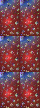 Robot resim. Şirin çiçek elementleri. Kahverengi ve kırmızı renkte çiçekler. Raster illüstrasyonu.