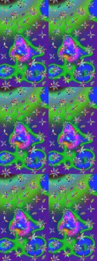 Yeşil ve mavi renkli şirin tekstil tarzında. Çiçek duvar kâğıdı. Raster illüstrasyonu. Renkli çizim kalıbı. Çiçek arka planı.