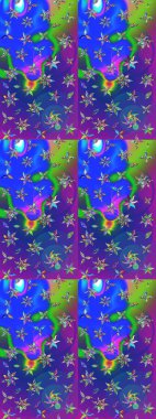 Mavi ve mor renkli çiçekler. Düz Çiçek Elementleri Tasarımı. Renkli Bahar Teması eskiz kalıbı. Çiçekle çizim deseni.