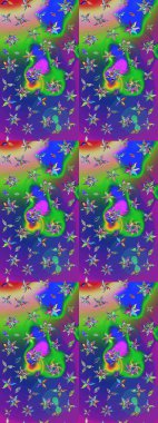 Klasik taslak çizimi. Raster Yumuşak kumaş deseni. Raster çiçek izi. Çiçek mavisi ve yeşil çizim deseni.