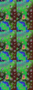 Tropik çiçekler. Yeşil ve mavi renkte çiçekler. Gömlek çizimi Arkaplan Deseni.