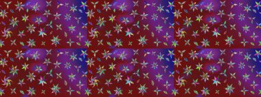 Suluboya çiçekli çiçek deseni. Kırmızı ve mor renkli Asya tekstili. Raster illüstrasyonu.