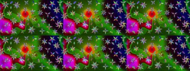 Raster illüstrasyonu. Yeşil ve siyah renklerde. Çiçek buketleriyle klasik tarzda eskiz deseni.